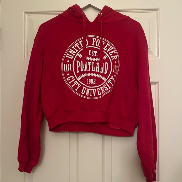 Women's Red Cropped Hoodie Sweater H&M Medium - Picture 1 of 3